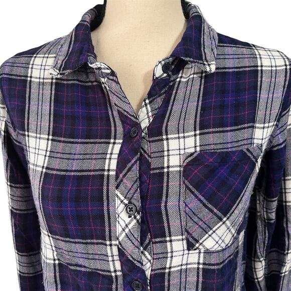 Rails | Women's Blue Pink Plaid Button Down Long Sleeve Soft Rayon Shirt Sz S - Picture 2 of 4